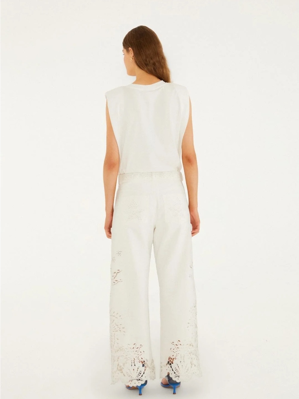 FARM Rio Cream Wide-Leg Pants with Crochet Cutouts - Picture 4 of 5